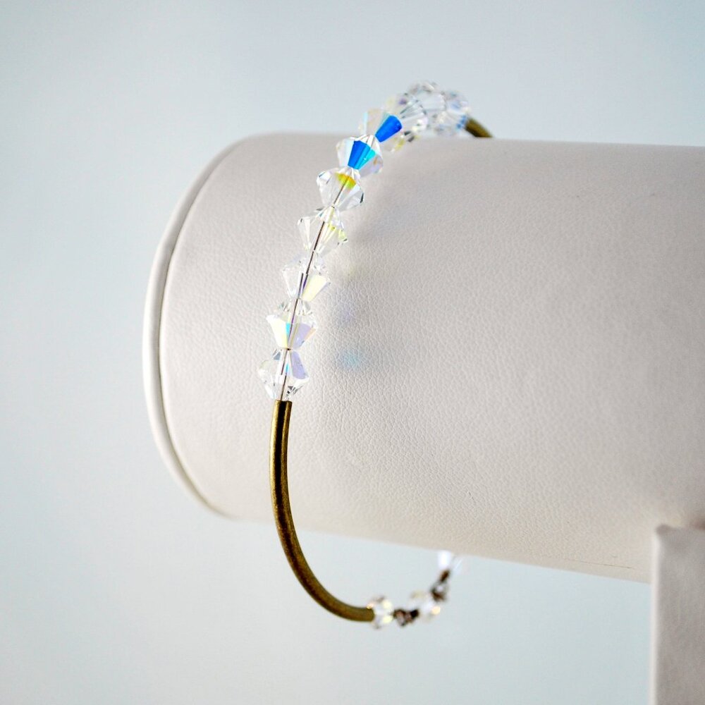 Clear AB Crystal Bangle Bracelet in Antiqued Brass
